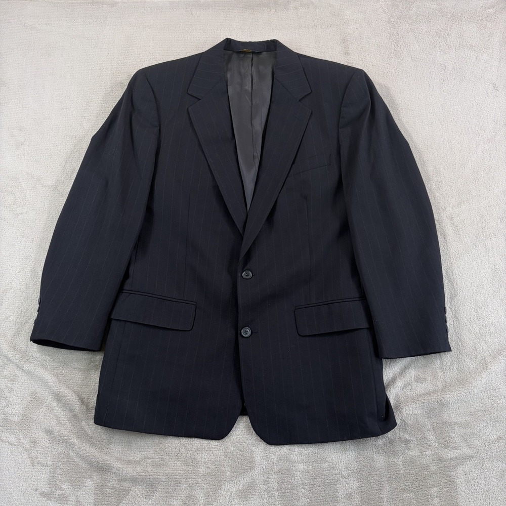 Vintage Brooks Brothers Blazer Sport Coat in Black Striped Wool Men 43L USA Made